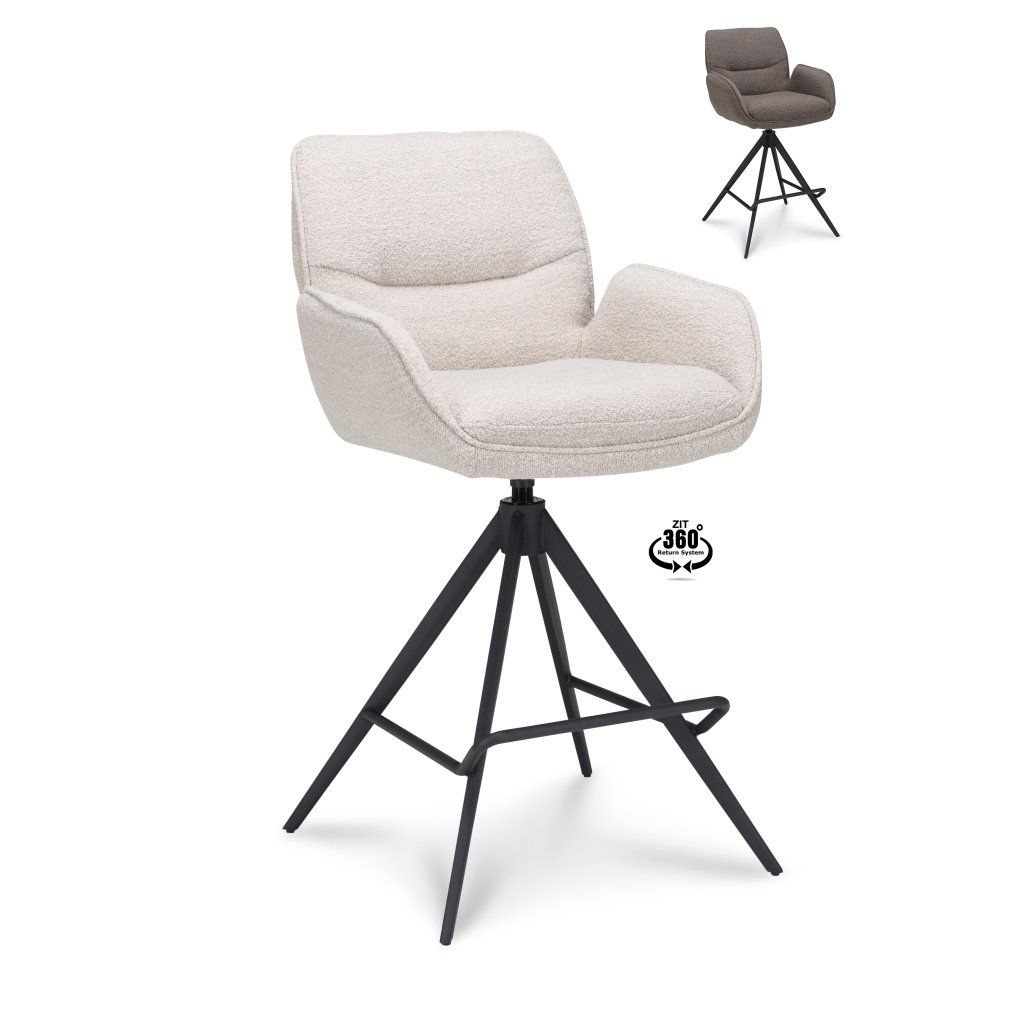 Barová židle s područkami Bliss - ZH 65 Stof Alpine Brown 15 Leg Black 360° Return-system (Color Brown 15)