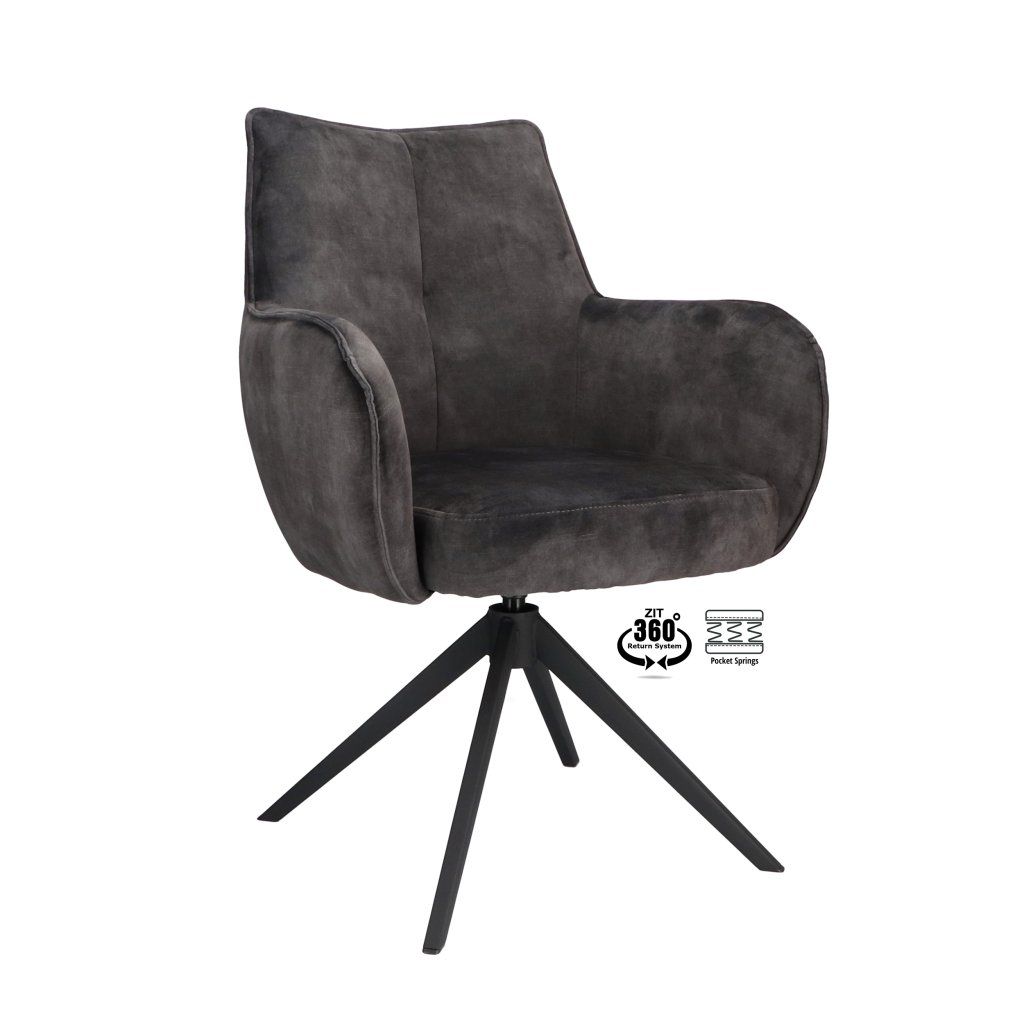 Židle s područkami Dana draaibaar Stof Gear  Natural 01 Leg Black 360° Return-system (Color Natural 01)