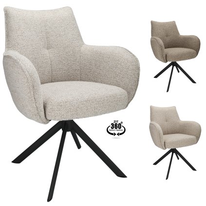 Židle s područkami Zenith Stof Taurus Natural 01 Leg Black 360° Return-system (Color Natural 01)