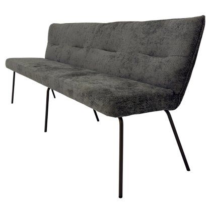 Čalouněná lavice s kovovými nohami v tmavém odstínu, která přináší do vašeho interiéru moderní a elegantní vzhled.