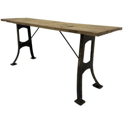 Nástěnný stolek s kovovou podnoží a dřevěnou deskou.