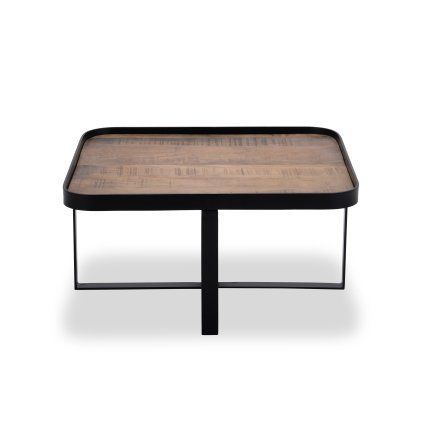 Stylový konferenční stůl Hunt s černou kovovou podnoží a masivní mangovou deskou. Minimalistický design s industriálním nádechem.