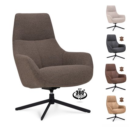 Křeslo Vancouver Microleder Bull Liver 10 Poot Zwart 360° Draaibaar (Color Liver 10)