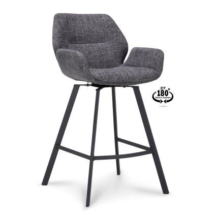 Barová židle s područkami Luton - ZH 65 Stof Miami  Darkgrey 68 Poot Black 180° Return-system (Color Darkgrey 68)