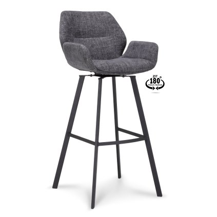 Barová židle s područkami Luton - ZH 80 Stof Miami  Darkgrey 68 Poot Black 180° Return-system (Color Darkgrey 68)