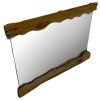 Zrcadlo s přírodním dřevěným rámem, který obklopuje pouze horní a spodní část, čímž vytváří minimalistický a moderní vzhled.